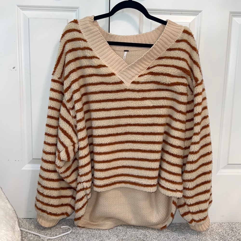 Free People tan and orange stripped sweater